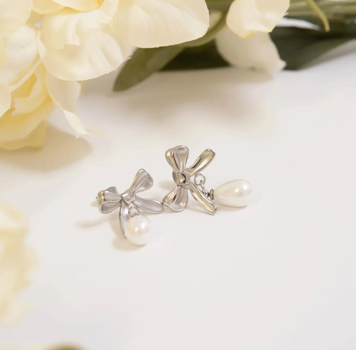 Silver Adalynn Bow Earrings