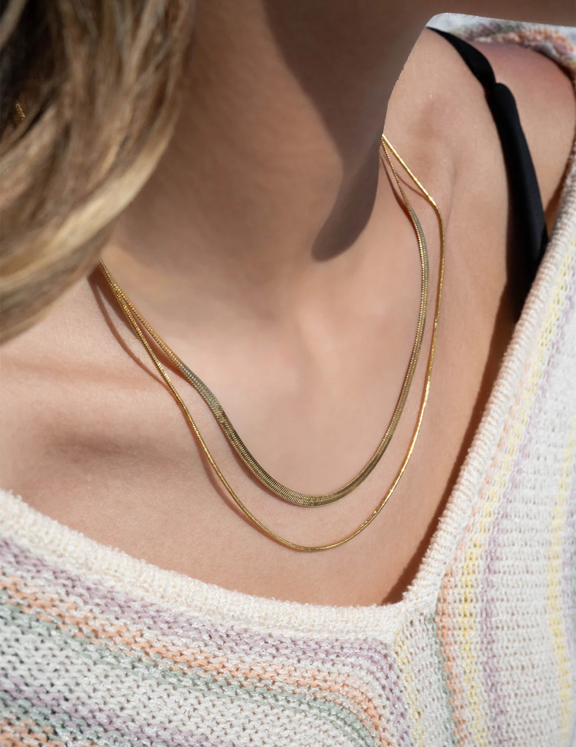 Herringbone & Snake Chain Duo Necklace