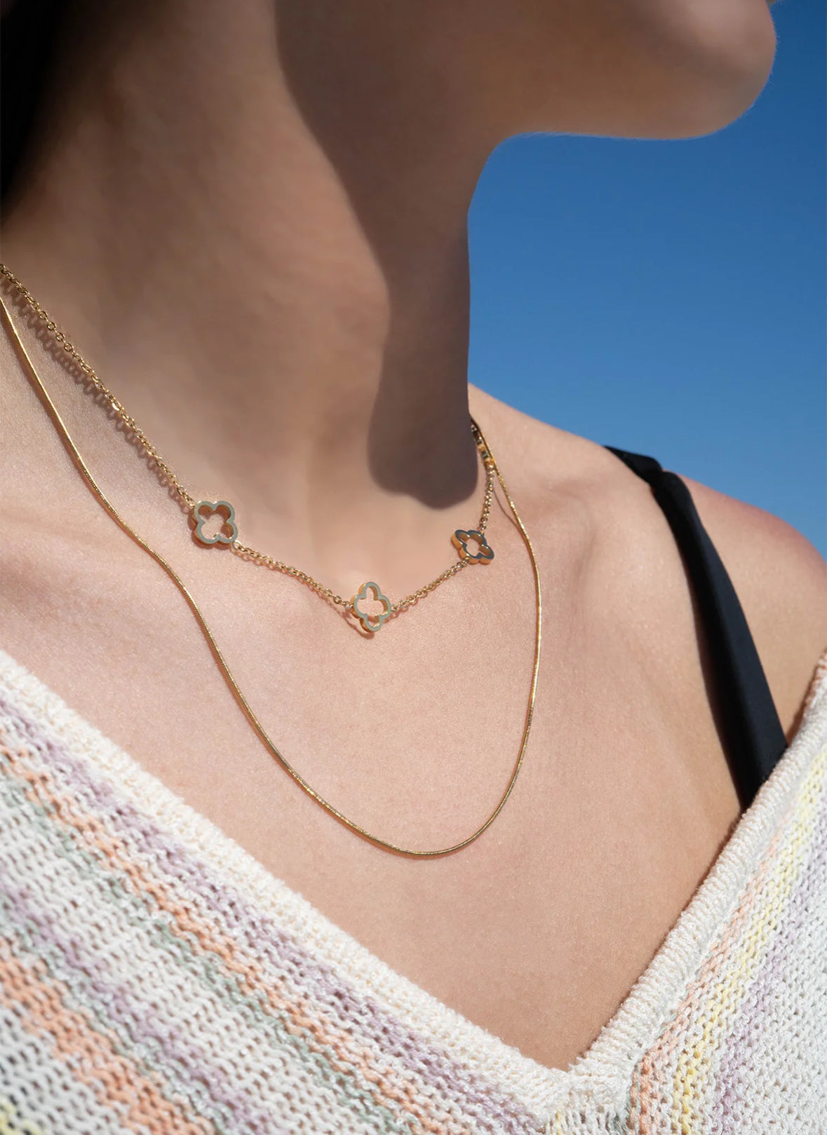 Layered Clover Charm Necklace