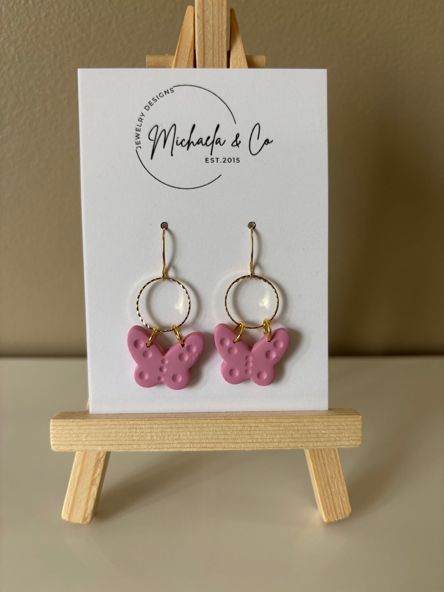 Pink butterfly dangles