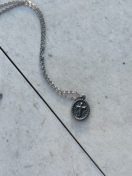 Silver Cross Coin Necklace