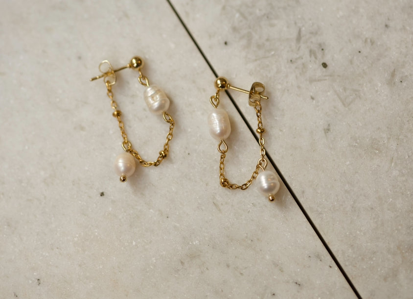 Front and back Baroque Pearl Chain earrings