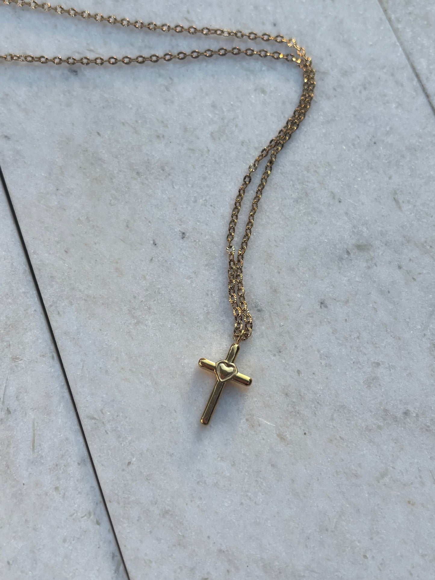 Gold Cross & Heart Necklace