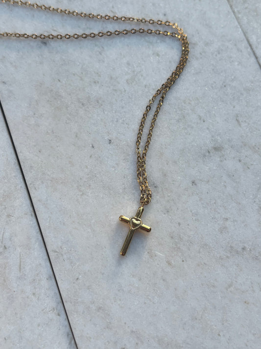 Gold Cross & Heart Necklace