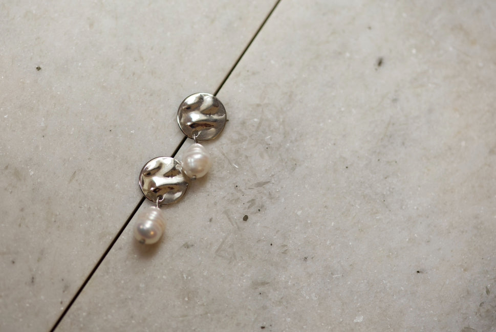 Silver Baroque Pearl Coin Earrings