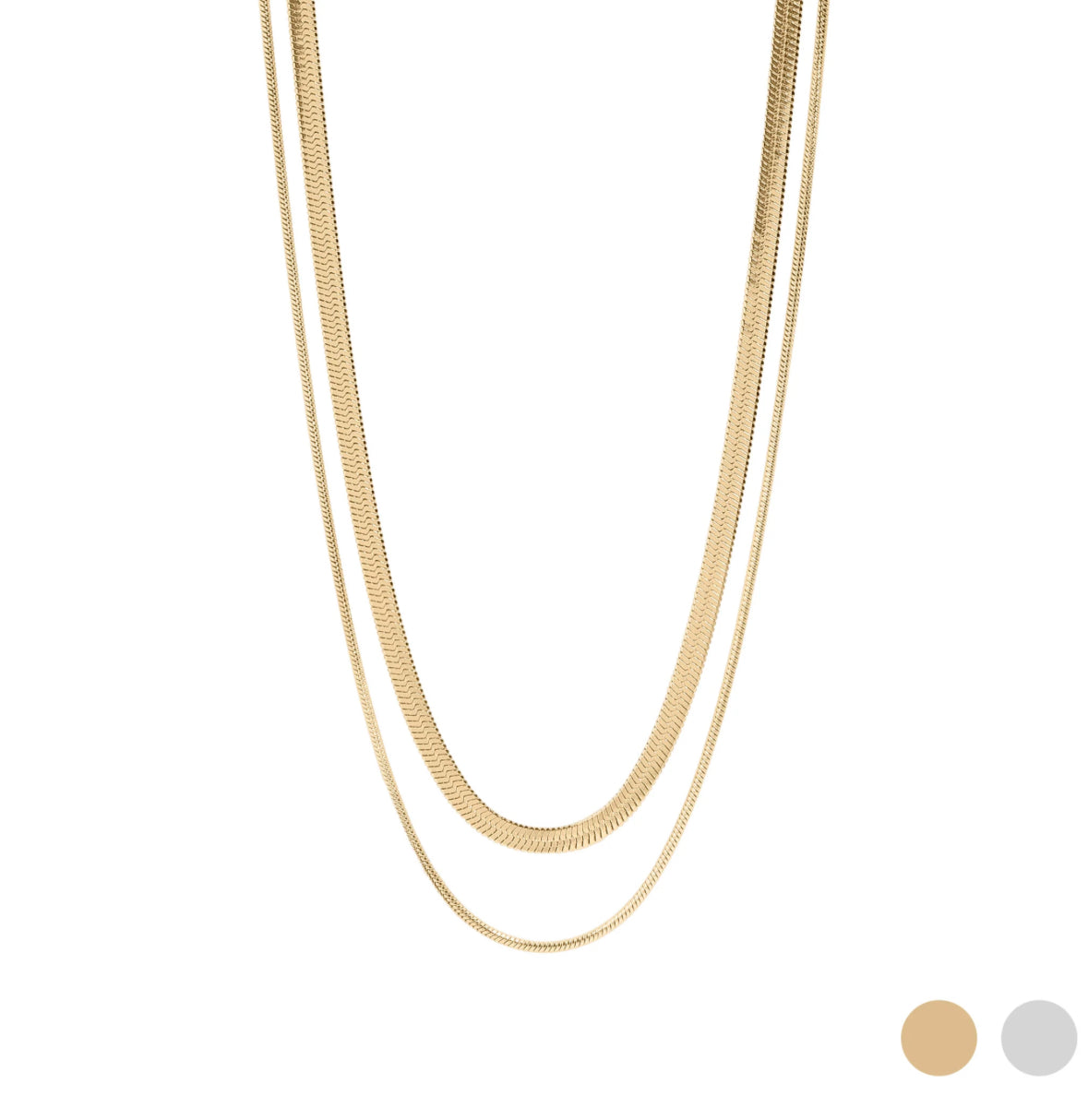 Herringbone & Snake Chain Duo Necklace