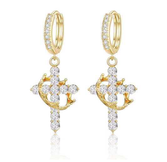 He Reigns || Huggie Cross Earrings