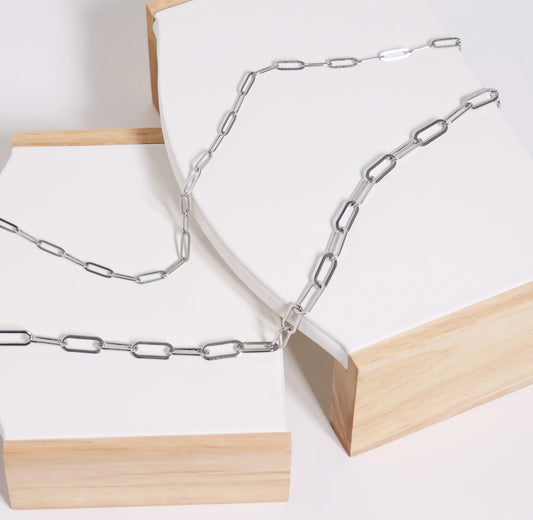 Paperclip Chain Necklace-Silver